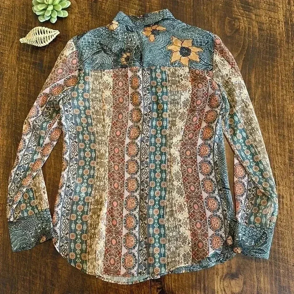 Desigual | “Rodano” Button Down Mixed Print Blouse - Picture 5 of 10